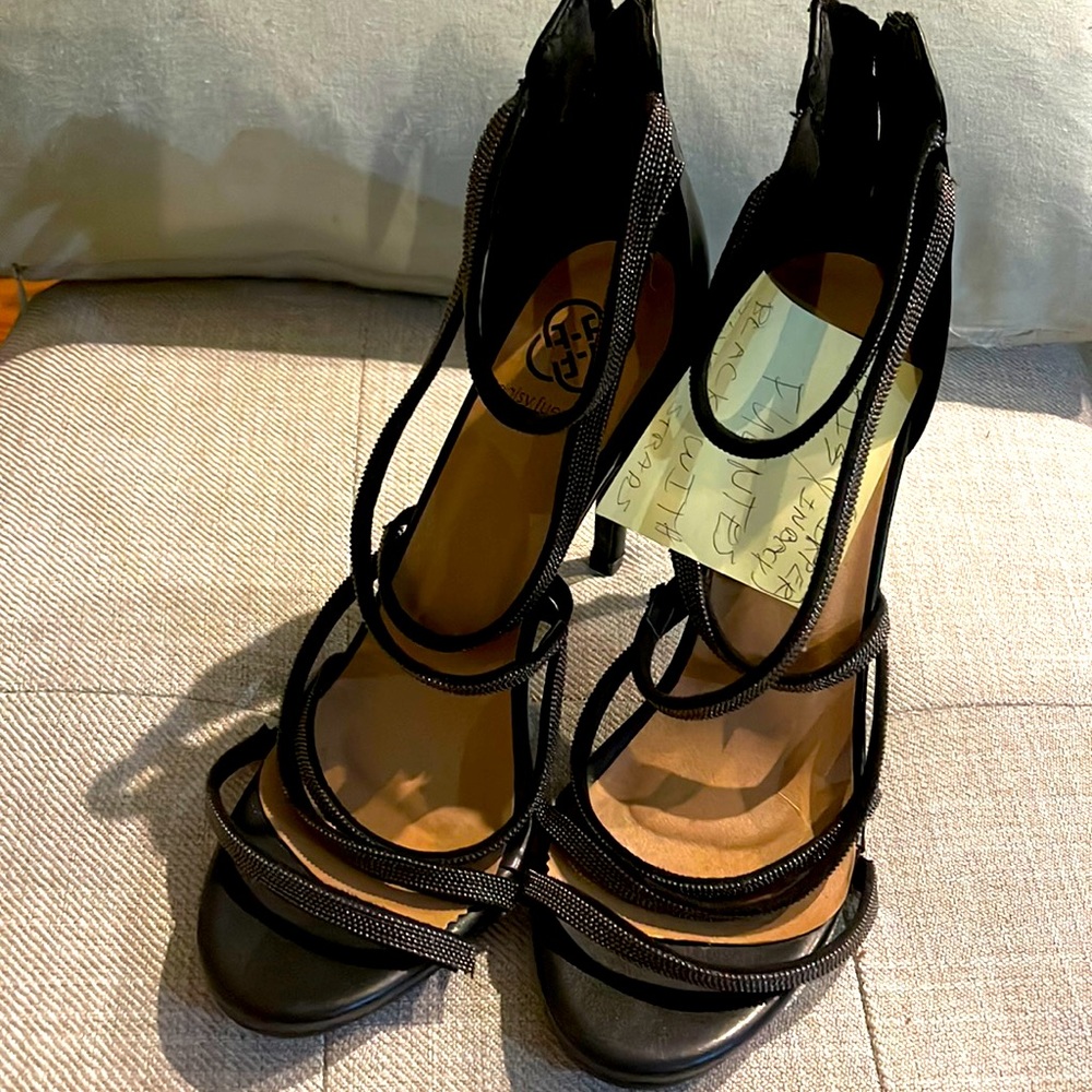 Dausy Fuentes zipper in back strapped stilettos size 10 1/2.   Never worn $ 15